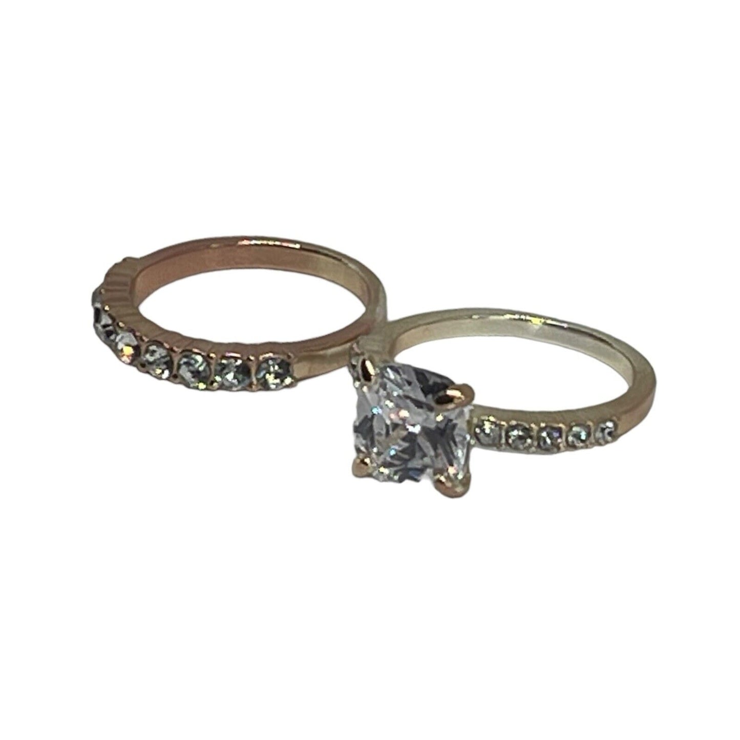 Gold Plated Pave Crystal CZ Ring Sz 5 (2pc Set) Chic Trendy Fashion Stylish NWT