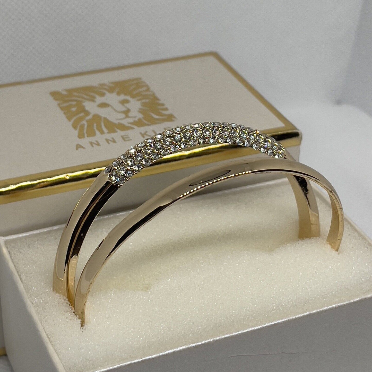 Anne Klein Gold Tone Crystal Bangle Bracelet (2pc Set) Trendy Fashion Chic Style