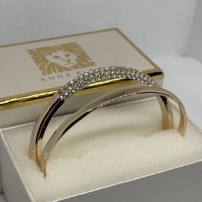 Anne Klein Gold Tone Crystal Bangle Bracelet (2pc Set) Trendy Fashion Chic Style