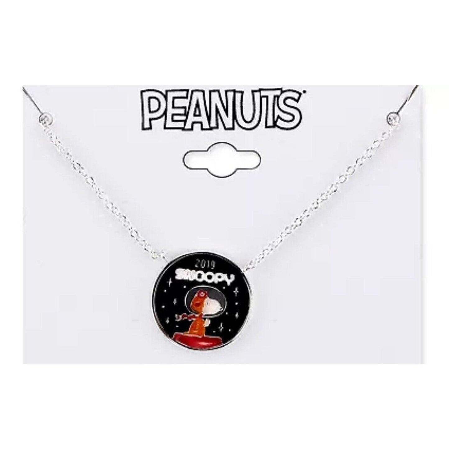 Peanuts Silver Plate Snoopy Astronaut Pendant Necklace Chic Shiny Unwritten NWT