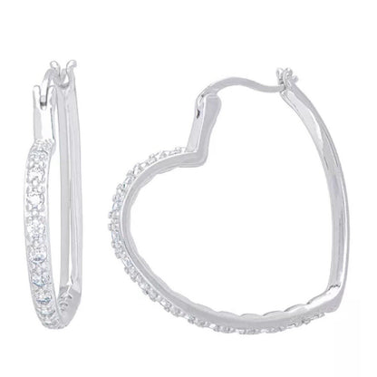 Silver Plated CZ Heart Hoop Earrings Chic Fashion Shiny Stylish Trendy NWT Vday