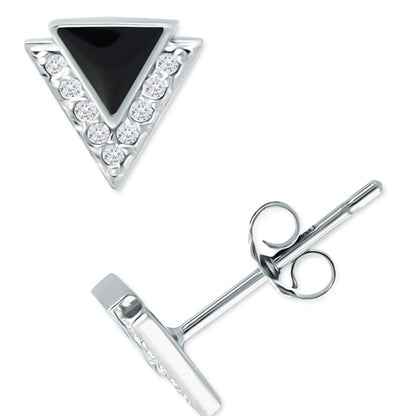 Sterling Silver Triangle CZ Stud Earrings Chic Minimal Style Elegant Fashion NWT