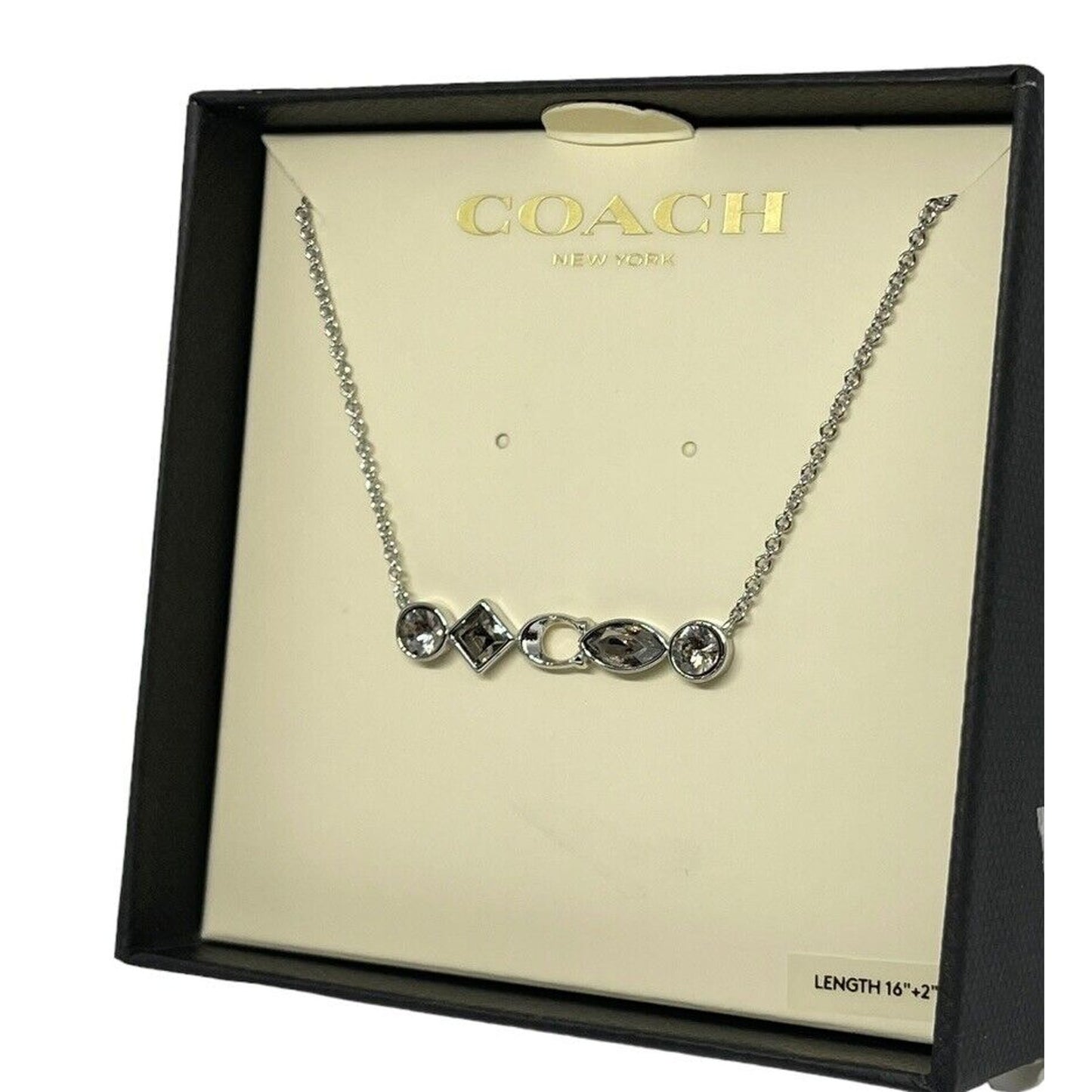 Coach Silver Tone Swarovski Crystal Necklace Stunning Chic Designer Elegant NWT