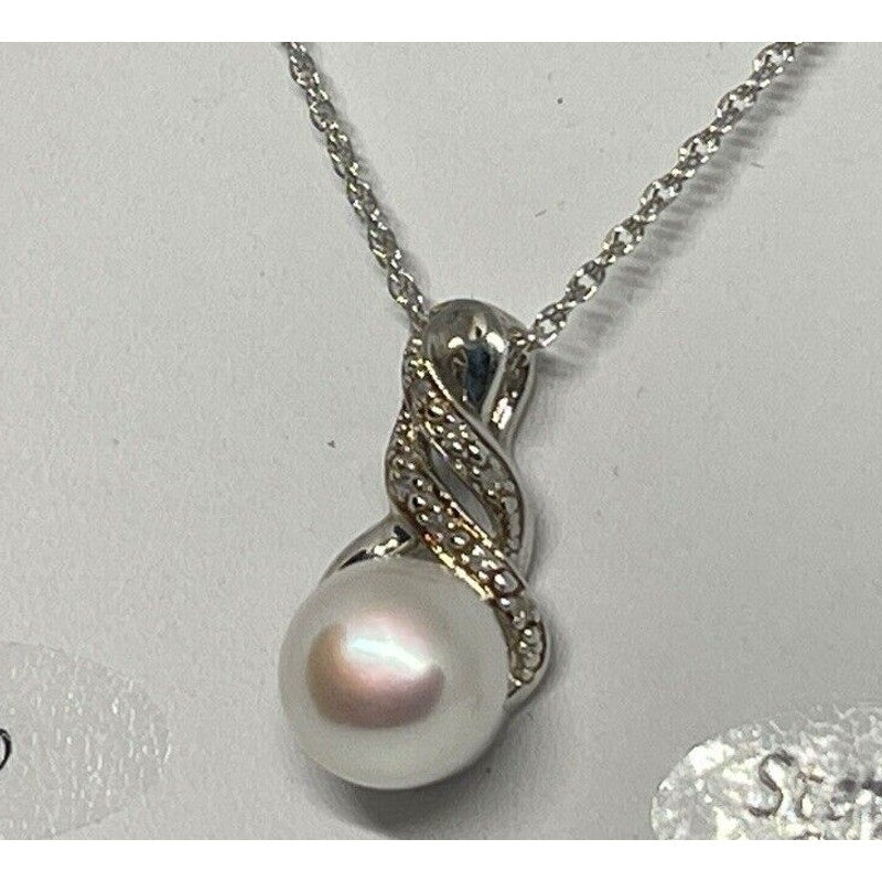 Natural Diamond Pearl (9mm) Necklace Sterling Silver Luxury Fashion Chic Elegant