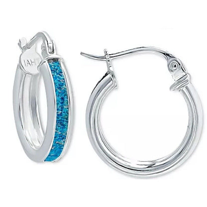 Sterling Silver Glitter Epoxy Earrings Stud Hoop (2pc Set) Stylish Glitzy Trendy