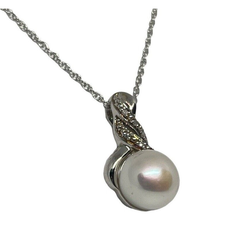 Natural Diamond Pearl (9mm) Necklace Sterling Silver Luxury Fashion Chic Elegant