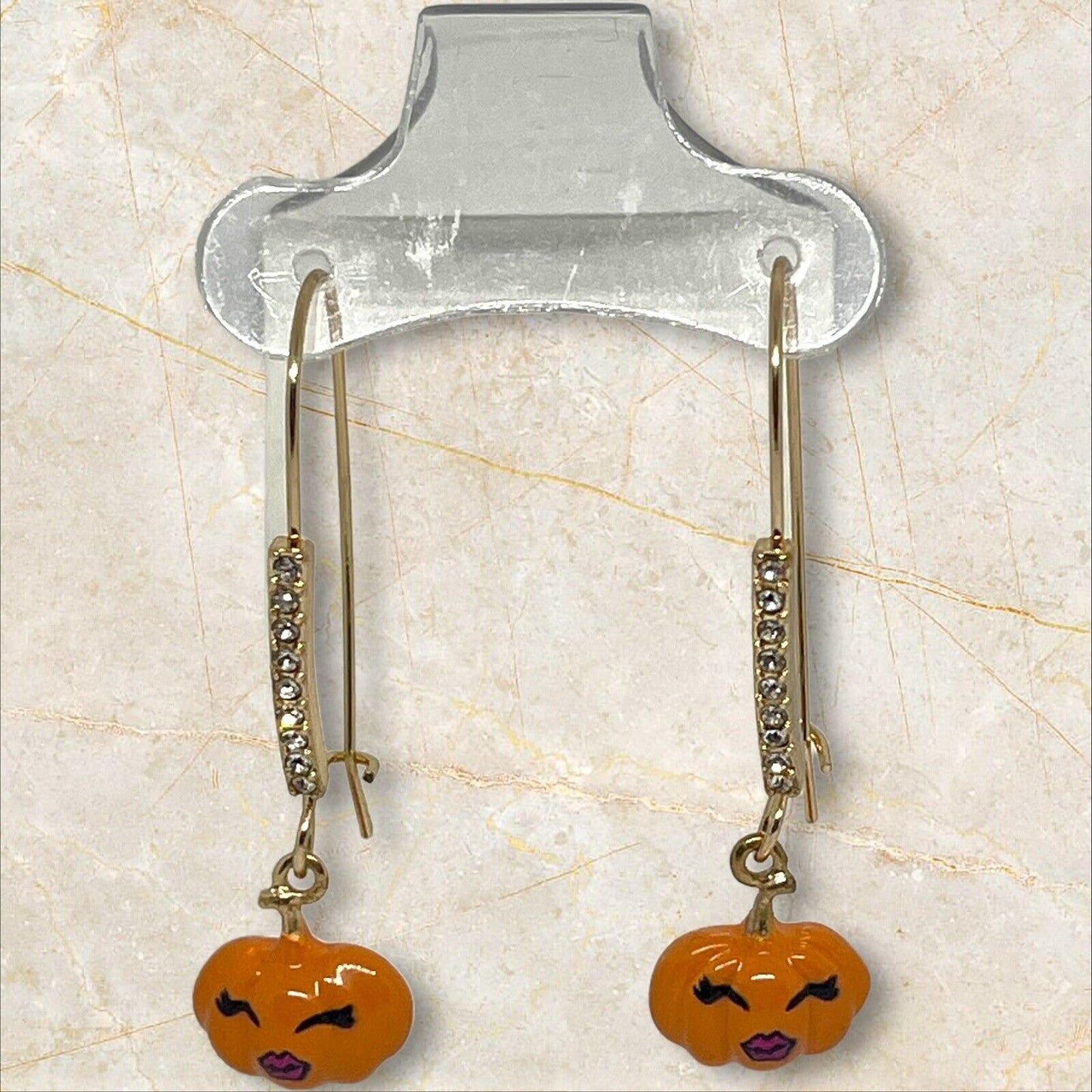 Betsey Johnson Halloween Pumpkin Earrings Gold Tone Crystal Holiday Chic Stylish