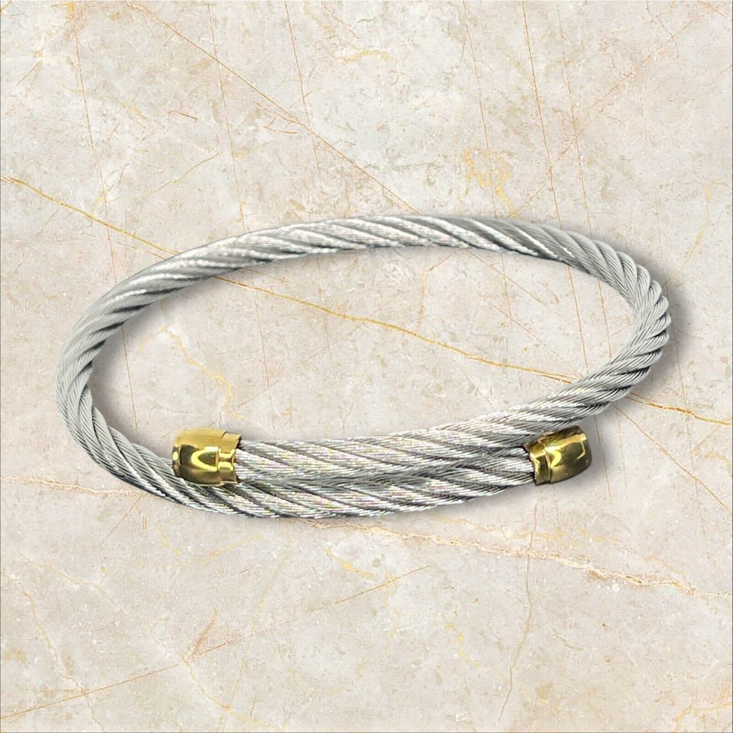 Charriol Two Tone Cable Bypass Bracelet Stainless Steel Luxury Designer Elegant