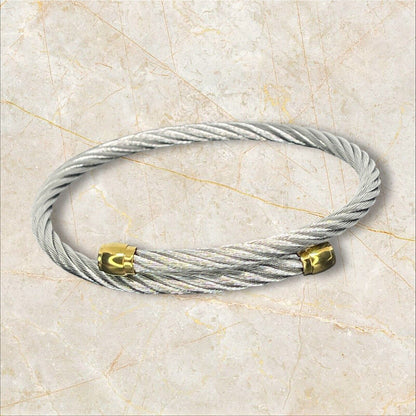 Charriol Two Tone Cable Bypass Bracelet Stainless Steel Luxury Designer Elegant