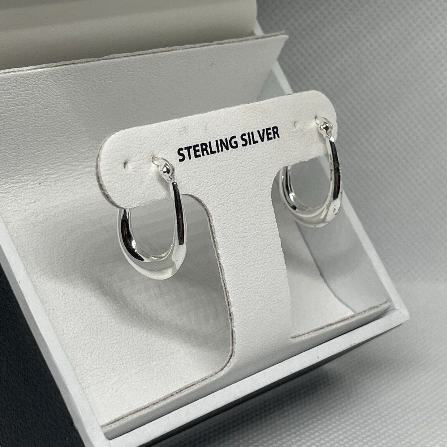 Sterling Silver Oval Drop Hoop Earrings Trendy Stylish Fashion Chic Shiny NWT