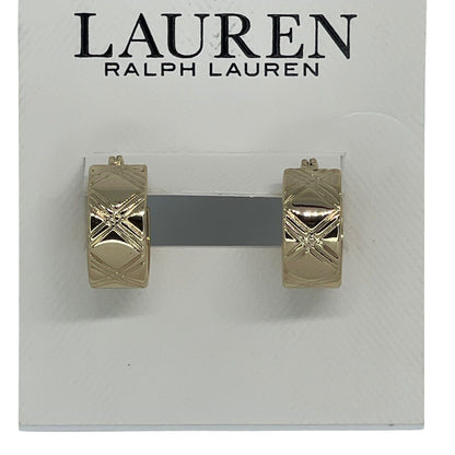 Ralph Lauren Gold Tone Tartan Hoop Earrings Elegant Stunning Style Fashion NWT