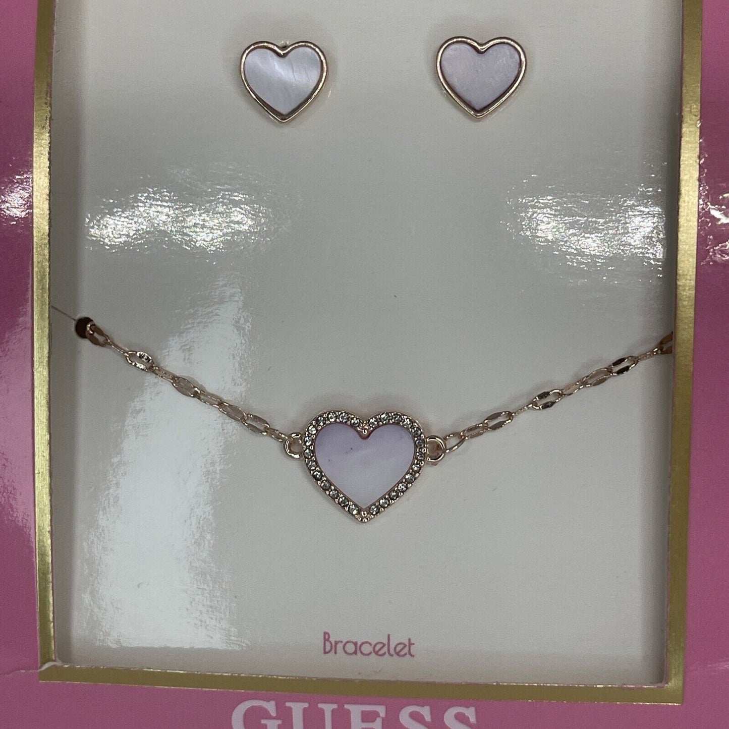 Guess Gold Tone Heart Bracelet Earrings (2pc Set) Trendy Fashion Style Chic Vday