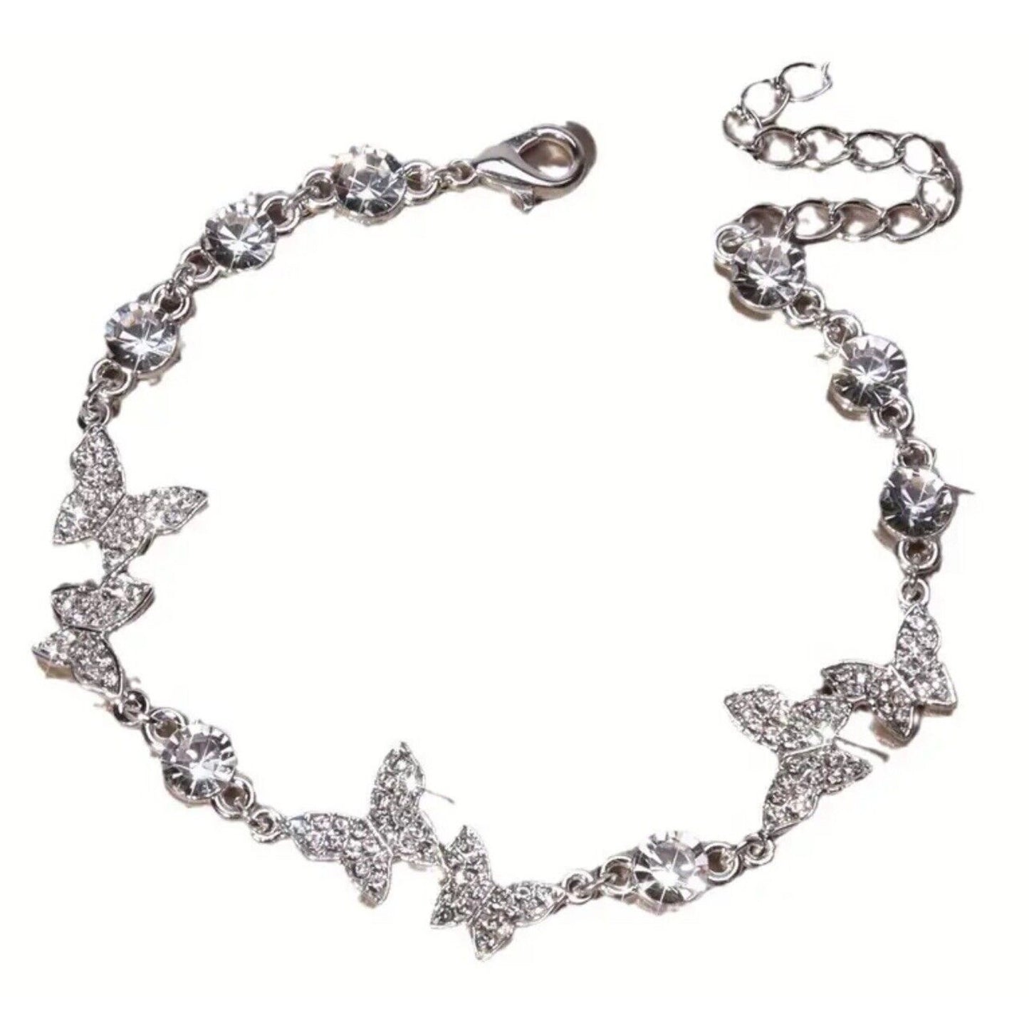 Silver Tone Crystal Butterfly Bracelet Fashion Stylish Chic Stunning Elegant NWT