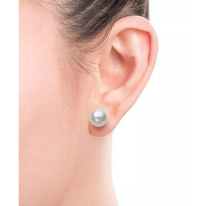 Pearl Earrings (8mm) Sterling Silver Chic Elegant Women's Fashion Style Stunning