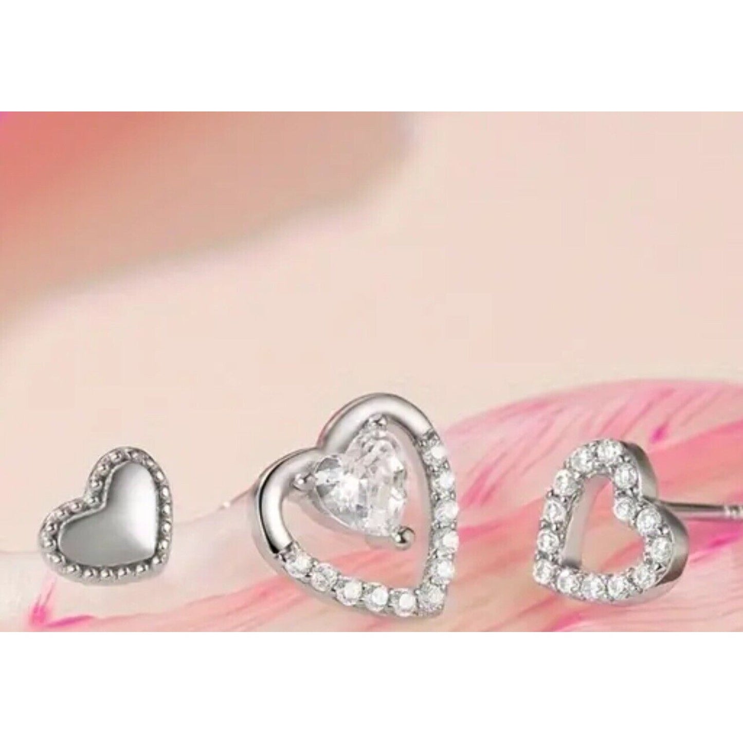 Silver Plated Crystal Heart Earrings (3pc Set) Chic Fashion Stunning Style Vday