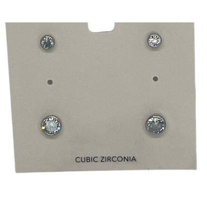 Silver Tone CZ Stud Earrings (2pc Set) Chic Shiny Trendy Fashion Statement NWT