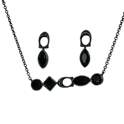 Coach Crystal Necklace Earrings 2pc Set Black Tone Chic Designer Luxury Trendy