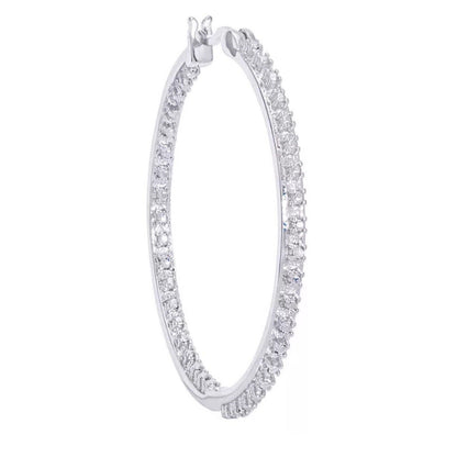 Diamond Accent Silver Plate Hoop Earrings Stunning Elegant Shiny Fashion Bling