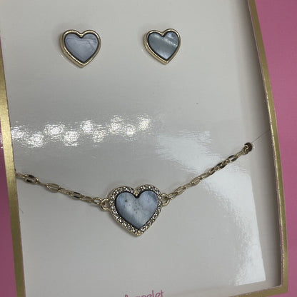 Guess Gold Tone Crystal Halo Heart Bracelet Earrings (2pc Set) Chic Trendy Vday