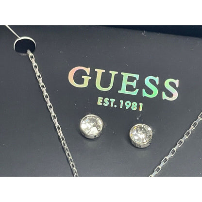 Guess Silver Tone Heart Charm Necklace Earrings (3pc Set) Chic Trendy Style Vday