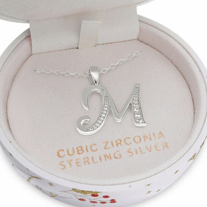 Sterling Silver 'M' Initial Necklace CZ Chic Elegant Holiday Xmas Ornament NWT