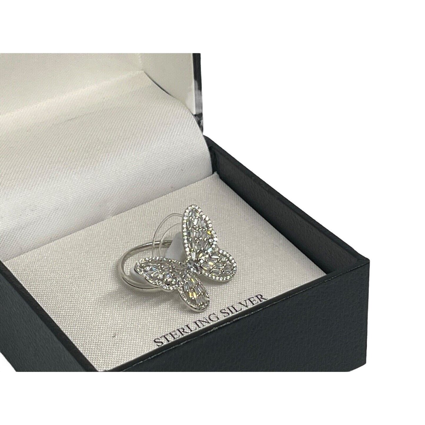 Sterling Silver CZ Butterfly Ring (Sz 7) Stunning Glitz Intricate Chic Fashion