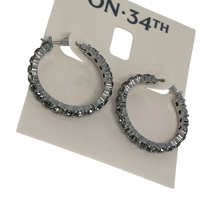 Silver Tone Crystal Hoop Earrings Elegant Chic Style Fashion Stunning Style NWT