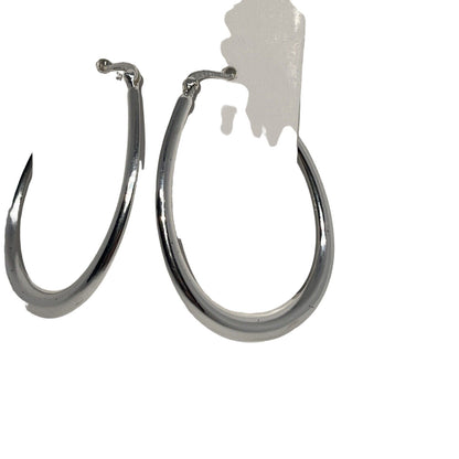 Sterling Silver Oval Hoop Earrings Style Chic Minimal Fashion Shiny Elegant NWT