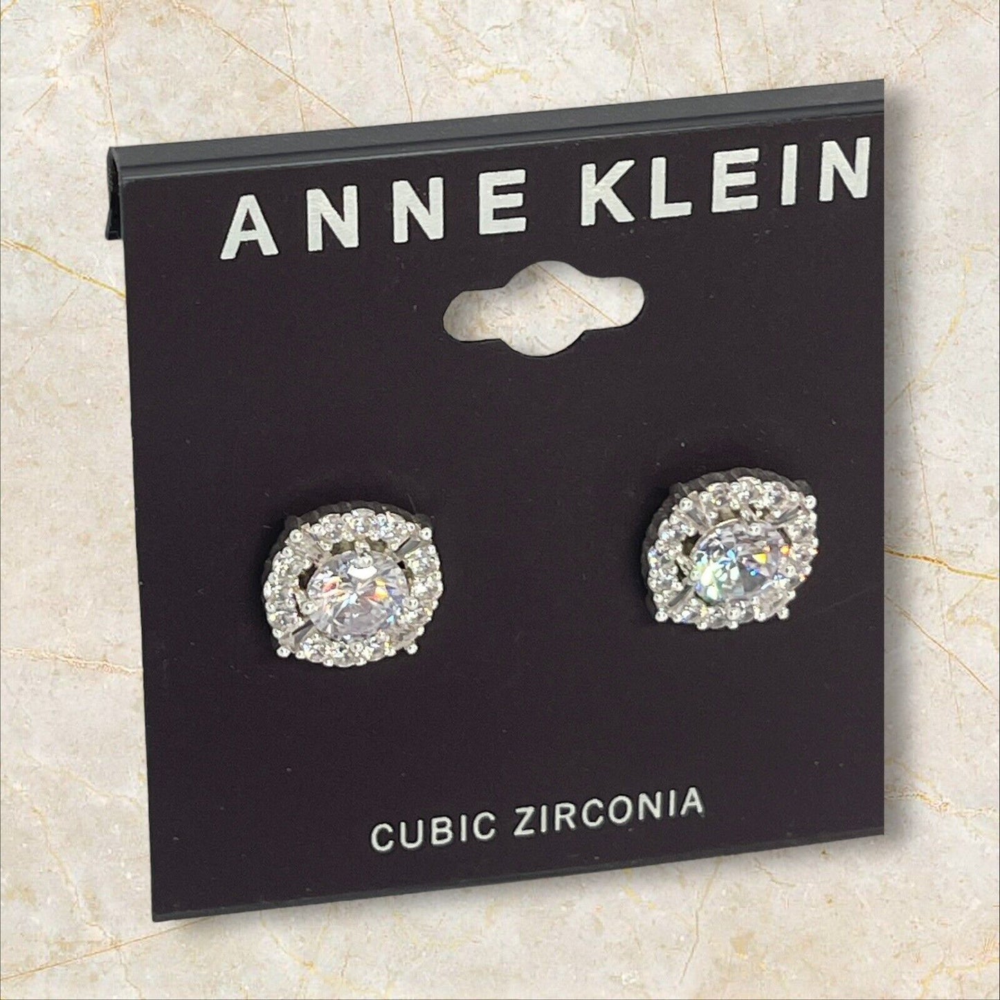 Anne Klein Silver Tone Elevated CZ Stud Earrings Stunning Shiny Glitz Style NWT