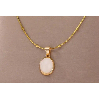 18K Gold Plate Oval Pendant Necklace Faux Stone Chic Fashion Trendy Cocktail NWT