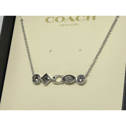 Coach Silver Tone Swarovski Crystal Necklace Stunning Chic Designer Elegant NWT