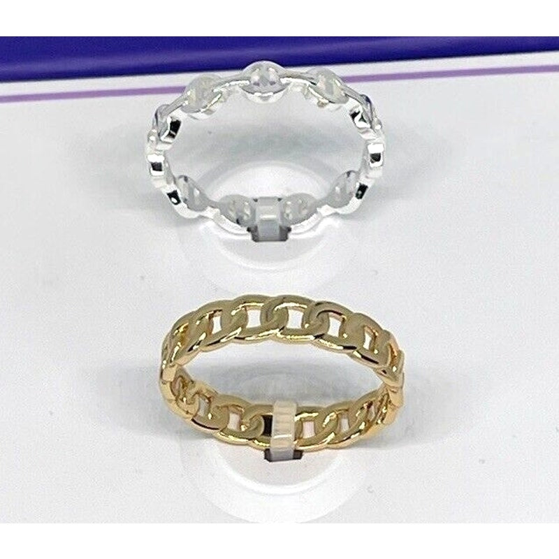 18K Gold Plated Chain Link Band Ring (2pc Set) Sz 8 Chic Trendy Stylish Fashion