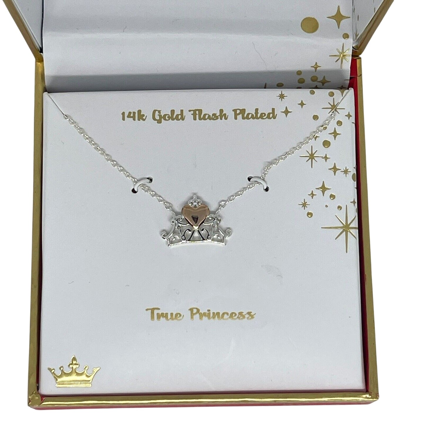 Disney 14K Gold Plated Tiara Pendant Necklace Princess Crown Chic Stylish Trendy