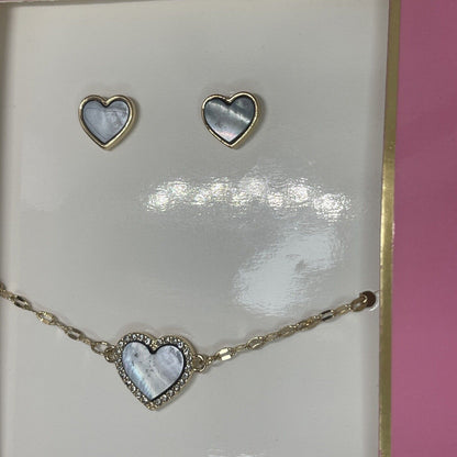 Guess Gold Tone Crystal Halo Heart Bracelet Earrings (2pc Set) Chic Trendy Vday