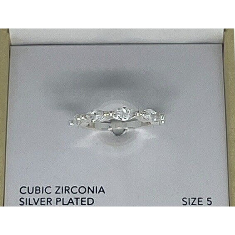 Silver Plated Marquise CZ Band Ring (Sz 5) Chic Shiny Fashion Minimal Trendy NWT