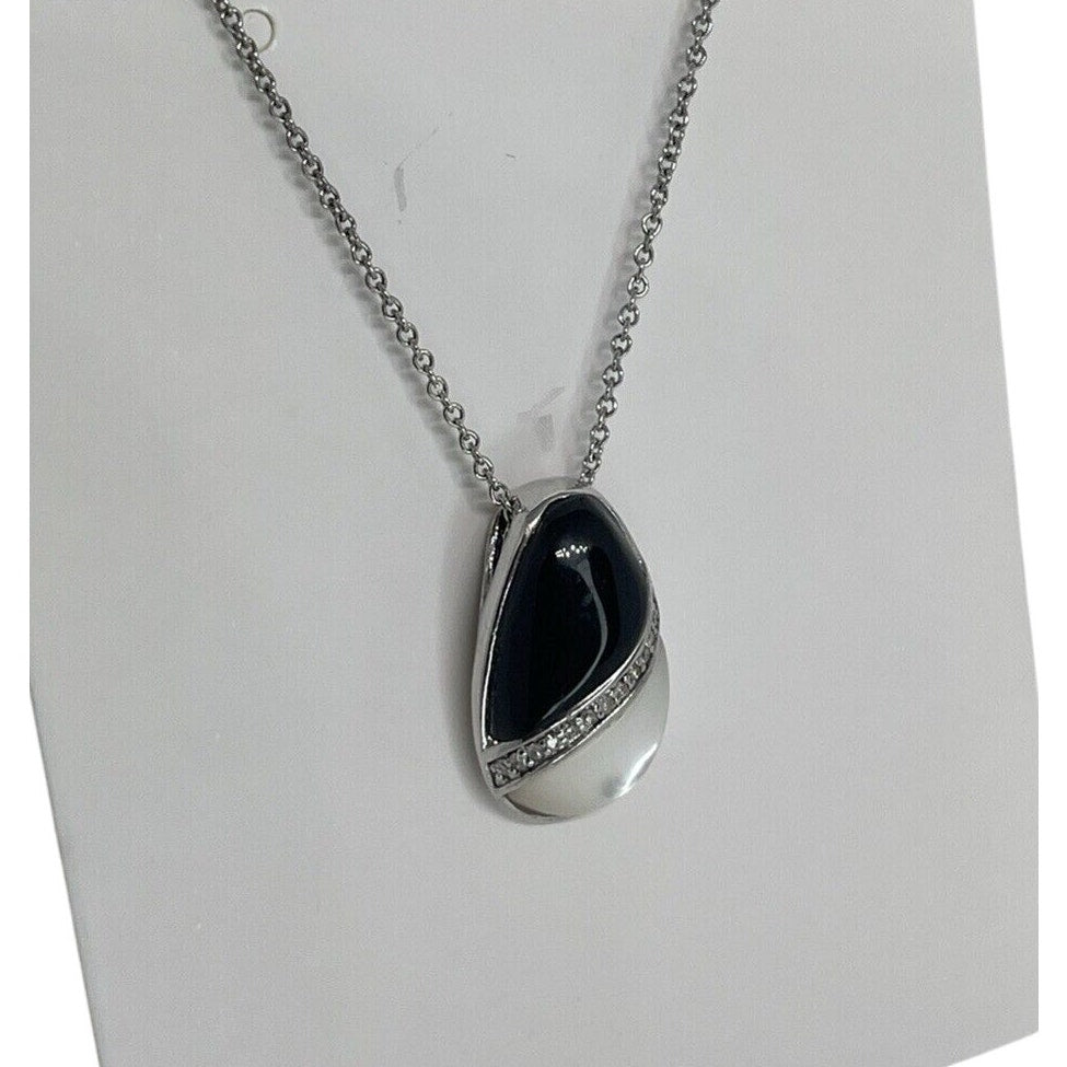 Onyx (2 cts.) Diamond Accent Sterling Silver Necklace Mother Of Pearl Luxury NWT