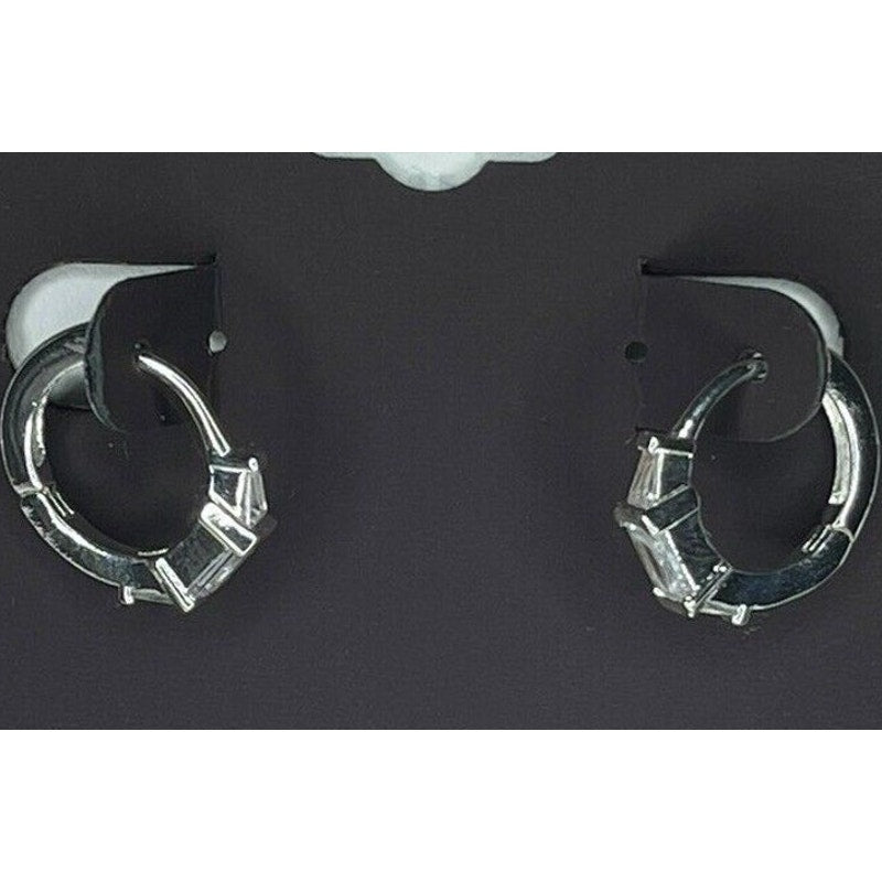 Anne Klein Silver Tone CZ Hoop Earrings Chic Stylish Shiny Fashion Stunning NWT