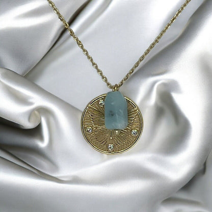 Unwritten Natural Amazonite 14K Gold Plated Necklace Butterfly Coin Pendant Chic