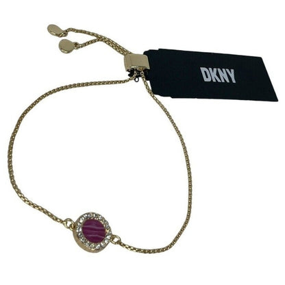 DKNY Gold Tone Crystal Slider Bracelet Circle Charm Fashion Stunning Chic Trendy