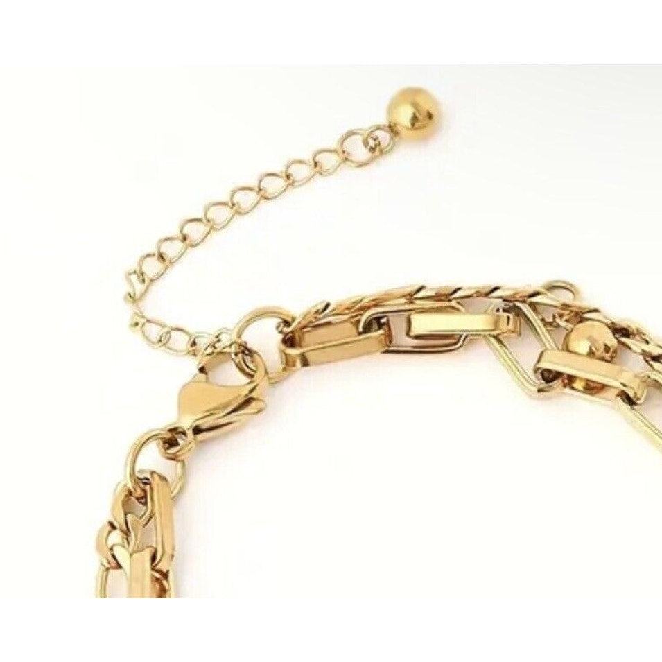 Gold Tone Layered Heart Charm Bracelet Chic Stylish Fashion Elegant Shiny NWT