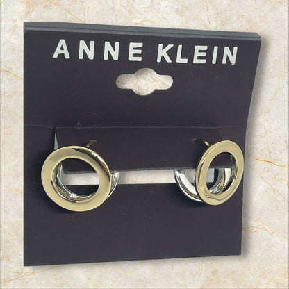 Anne Klein Two Tone Huggie O Hoop Earrings Shiny Trendy Stylish Fashion Chic NWT