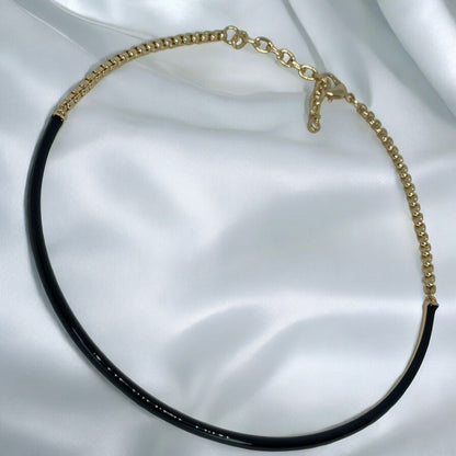 Gold Tone Enamel Chain Collar Necklace Choker Stylish Stunning Shiny Elegant NWT