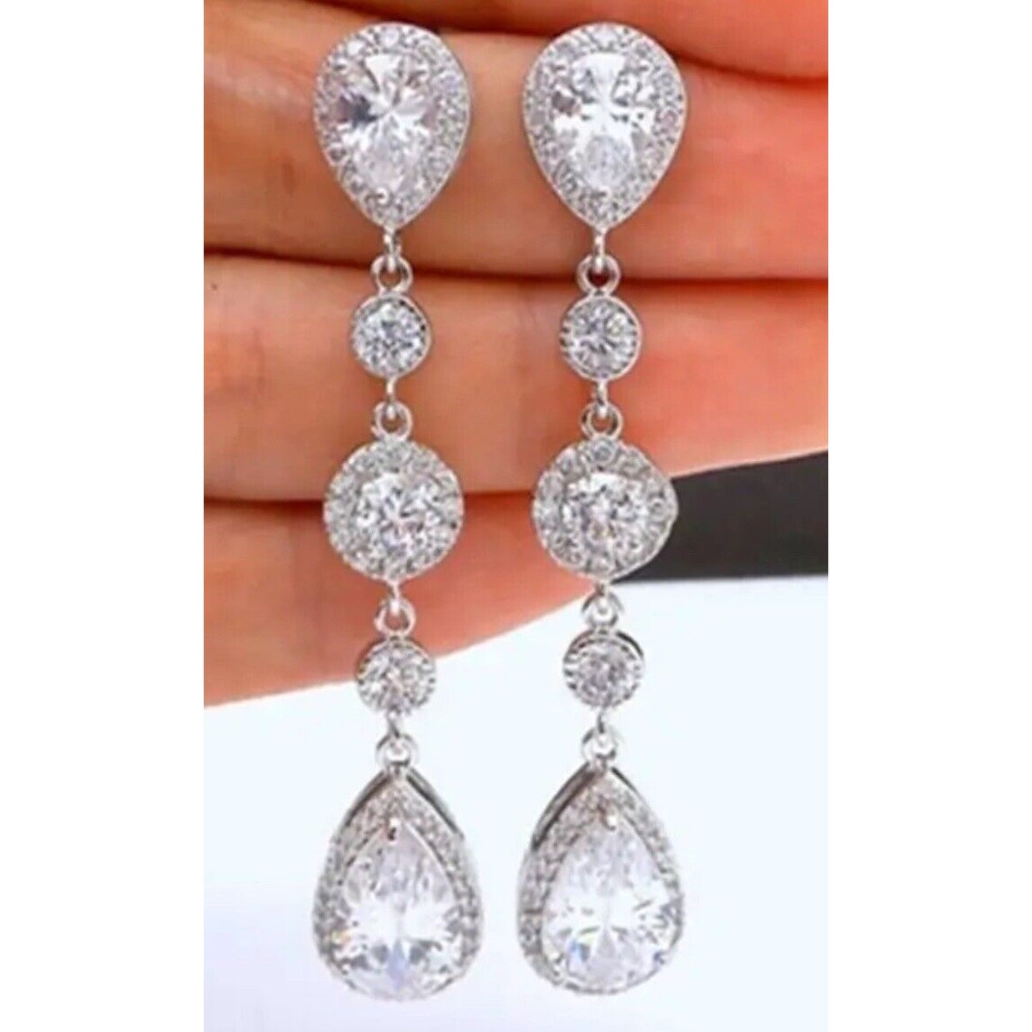 Silver Plated Crystal Teardrop Dangle Earrings Stunning Chic Elegant Fashion NWT