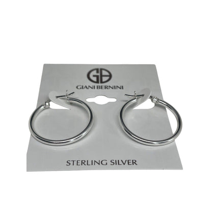 Sterling Silver Medium Hoop Earrings Chic Stylish Fashion Trendy Everyday Wear