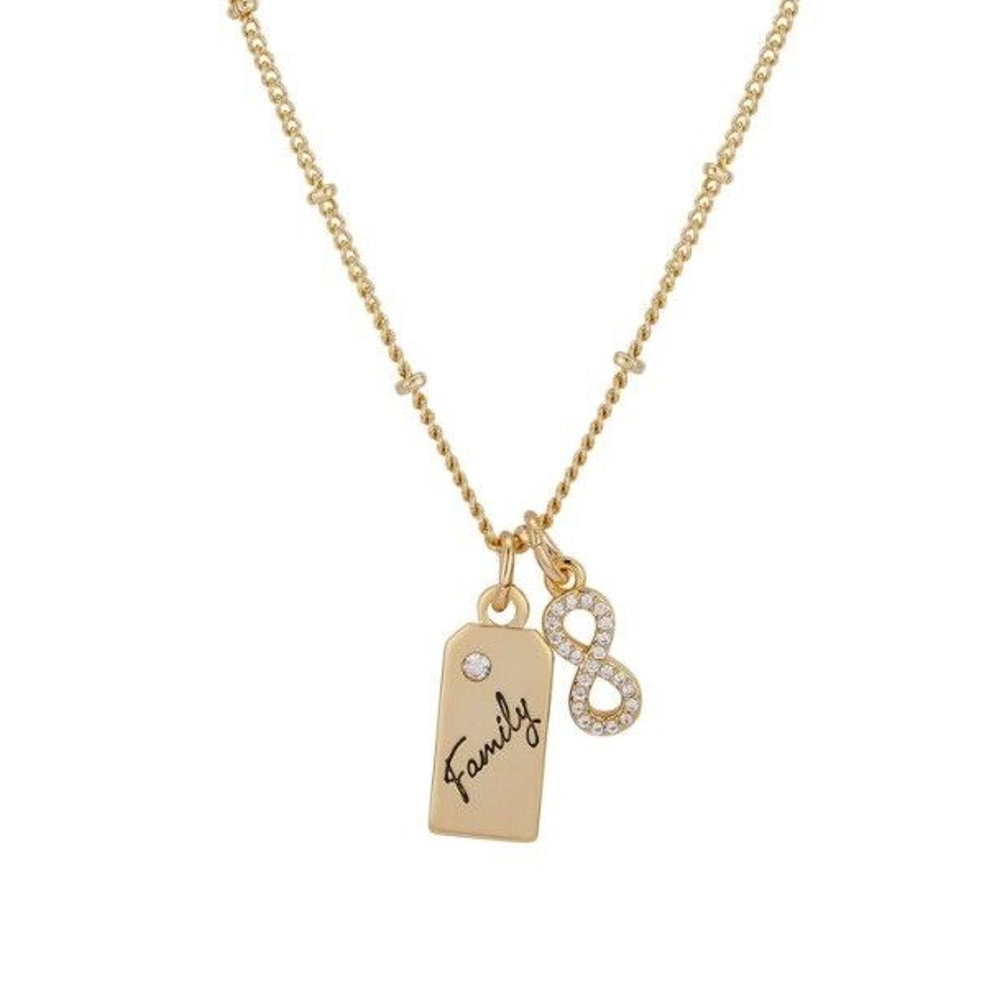 Unwritten 14K Gold Plated CZ 'Infinite Love' Pendant Necklace Family Charm NWT