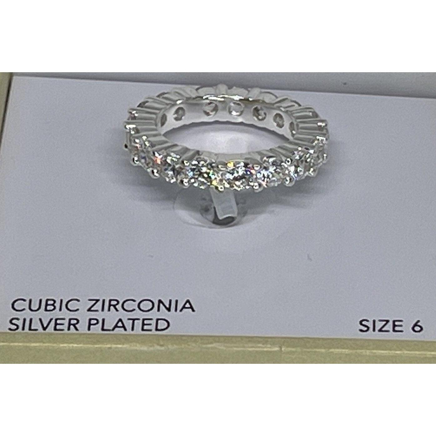 Silver Plated CZ Band Ring (Sz 6) Chic Stylish Fashion Stunning Trendy Shiny NWT