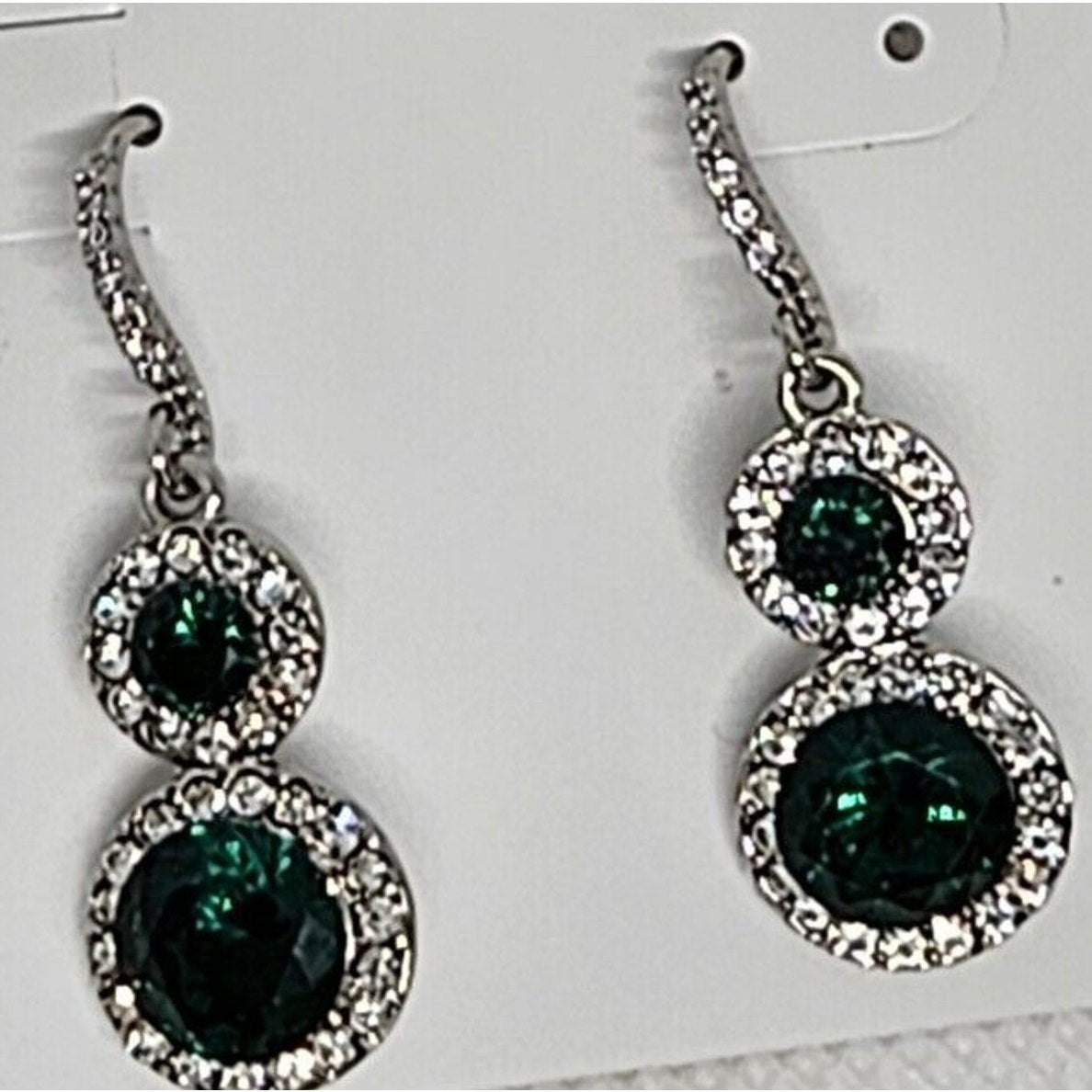 Silver Tone Crystal Halo Drop Earrings Stunning Statement Elegant Cocktail Style