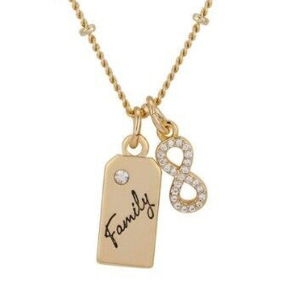 Unwritten 14K Gold Plated CZ 'Infinite Love' Pendant Necklace Family Charm NWT