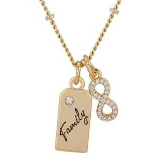 Unwritten 14K Gold Plated CZ 'Infinite Love' Pendant Necklace Family Charm NWT