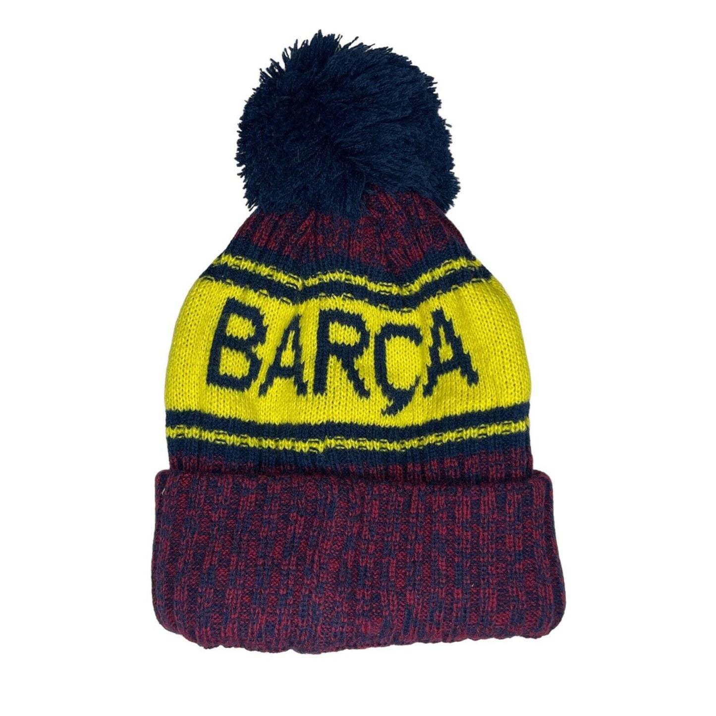 Barca FC Barcelona Beanie Hat Embroidered Badge Knit Yellow Futbol Soccer NWT